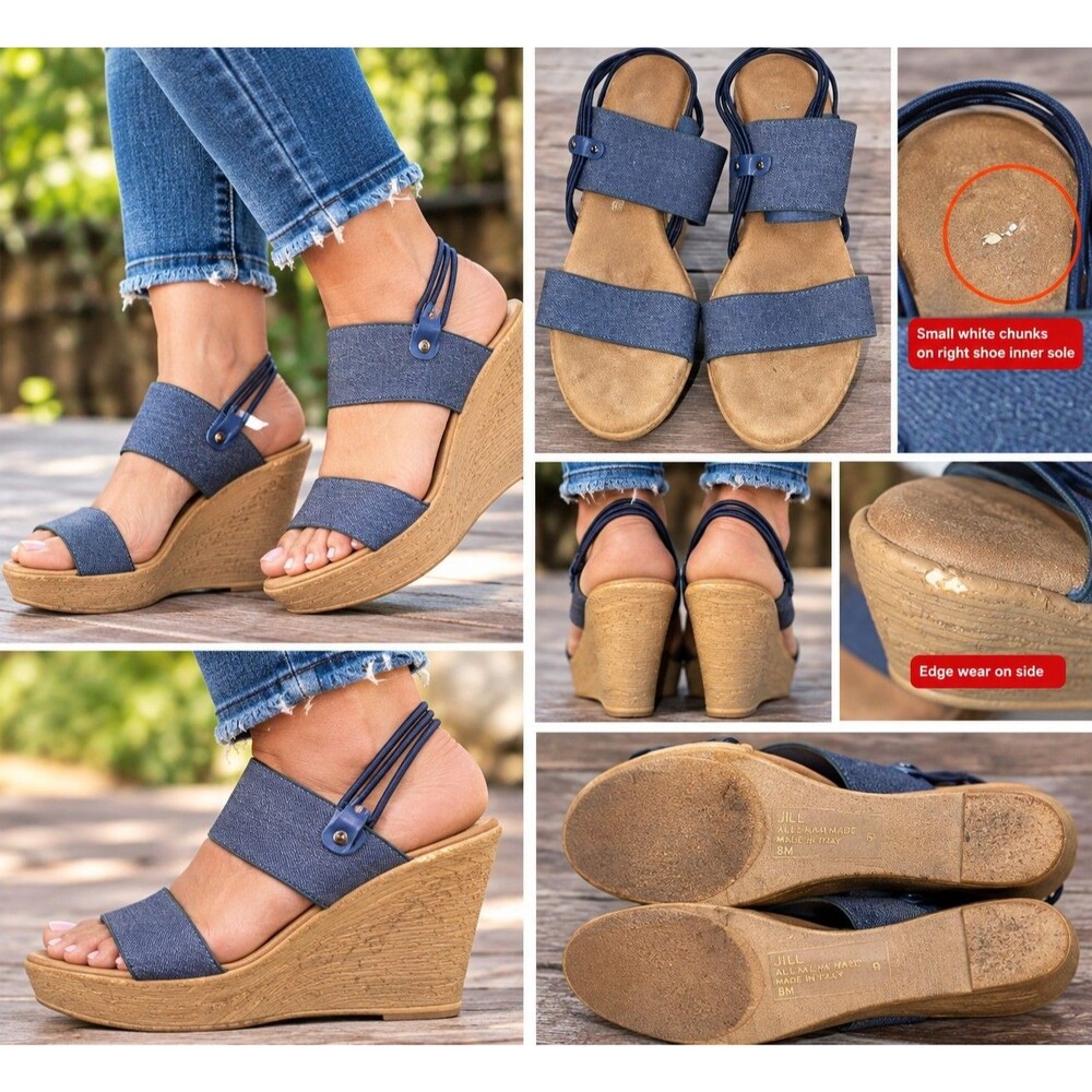J. Jill Women's Blue Denim Wedge Sandals Size 8M Slingback Open Toe